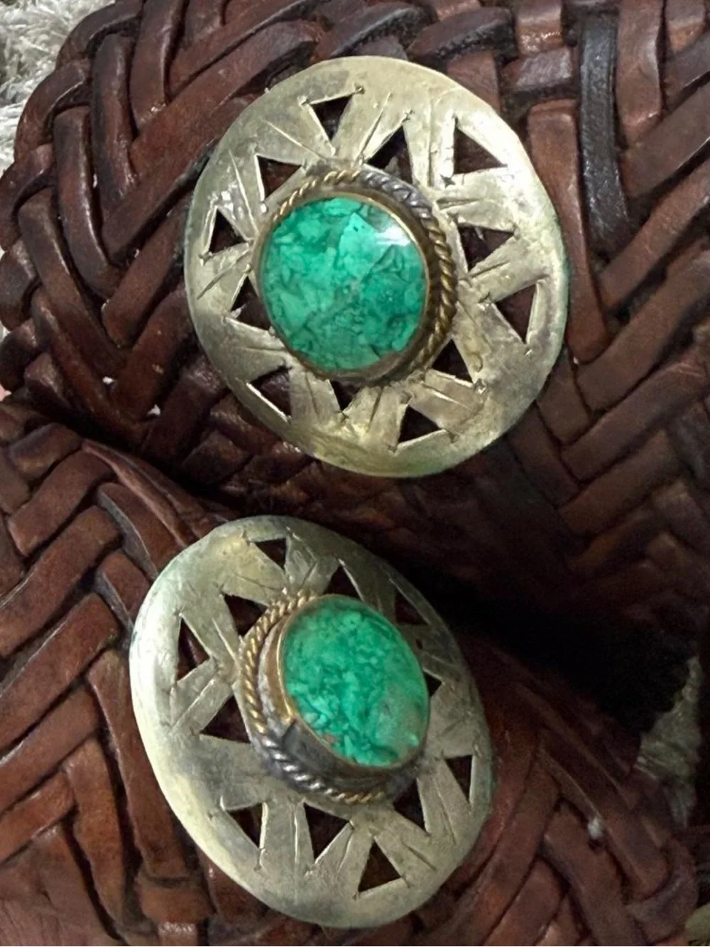 Vintage wide leather braided silver concho hip belt coral turquoise stones S-L